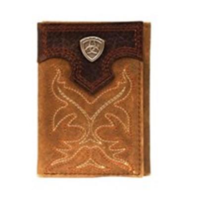 Ariat Mens Trifold Boot Stitch Design Logo Shield Tab Wallet