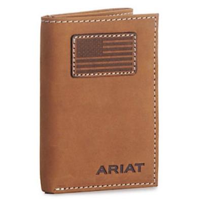 ARIAT Mens TriFold Flag Patch Logo Wallet
