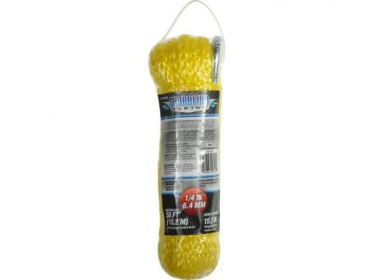Shoreline Marine Hollow Braid Poly Anchor Line  1/4 in X 50 Ft  Yellow