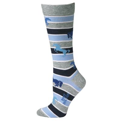 0418113 Boot Doctor Crew Style Horse Stripe Design Ladies Sock, Light Blue