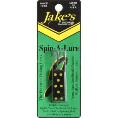 Jakes Spin-a-Lure Fishing Lure - Black with Yellow Dots