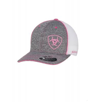 Women's Offset Shield Logo Trucker Cap in Gray/Pink, by Ariat