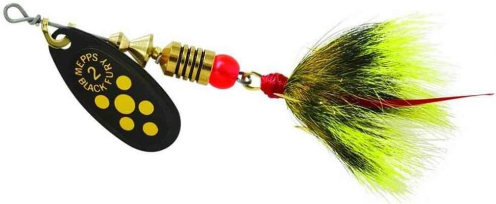 Mepps BF2T Y Black Fury In-Line Spinner, 1/6 oz, Dressed Treble Hook, Yellow
