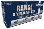 Fiocchi 45A500 Shooting Dynamics Pistol Ammo 45 ACP, FMJ, 230 Gr, 875 fps,