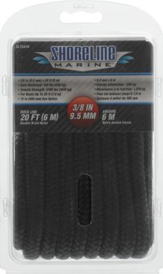 Shoreline Marine Double Braided Nylon Dock Line  3/8 in X 20 Ft  Black