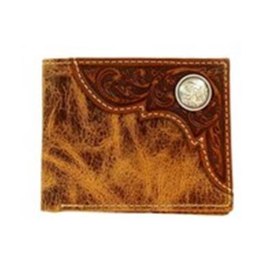 Ariat Accessories Mens Bi-Fold Distressed Embossed Corner Round Concho