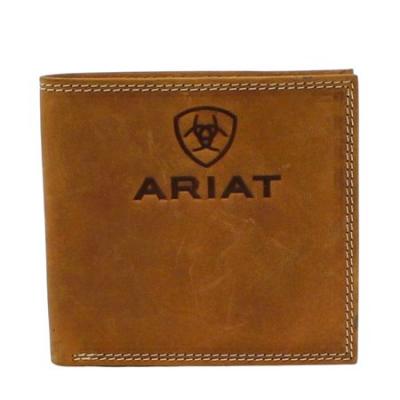 ARIAT Mens Bifold Large Embossed Browns Logo Wallet